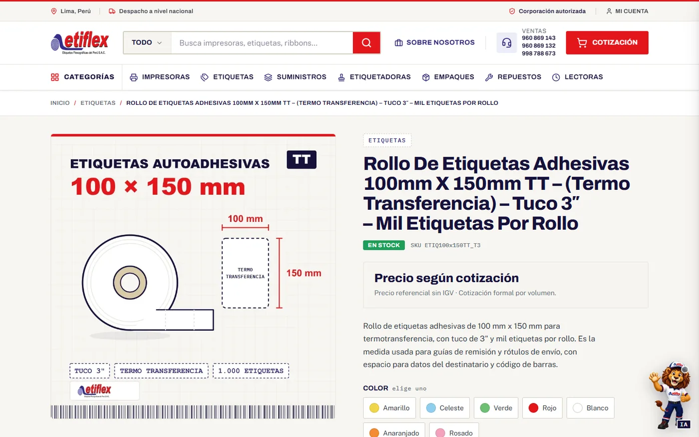 Ficha de producto de etiflexdelperu.com
