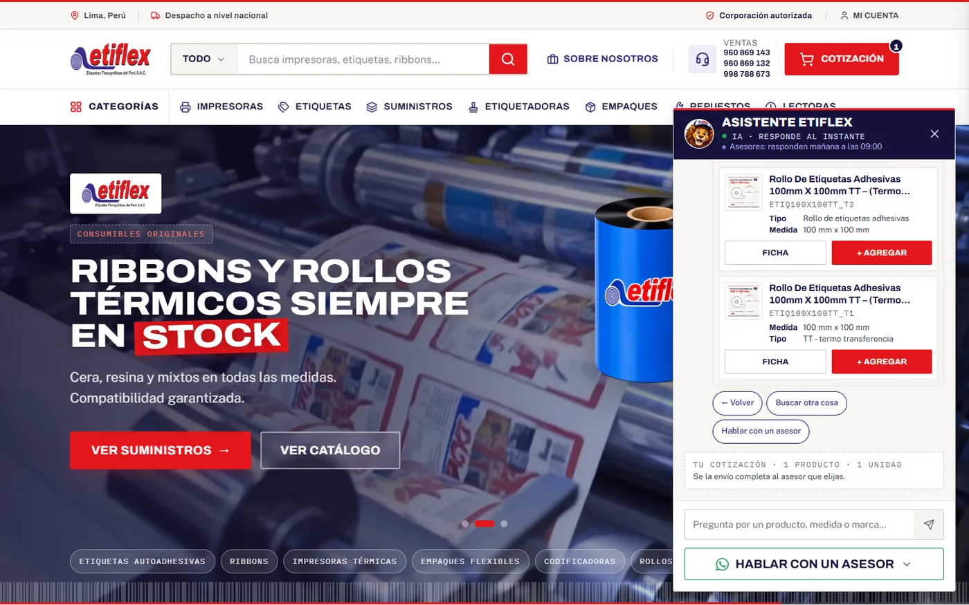 Etiflex: de una web de 2015 a un catálogo que cotiza por WhatsApp · Asistente Etiflex