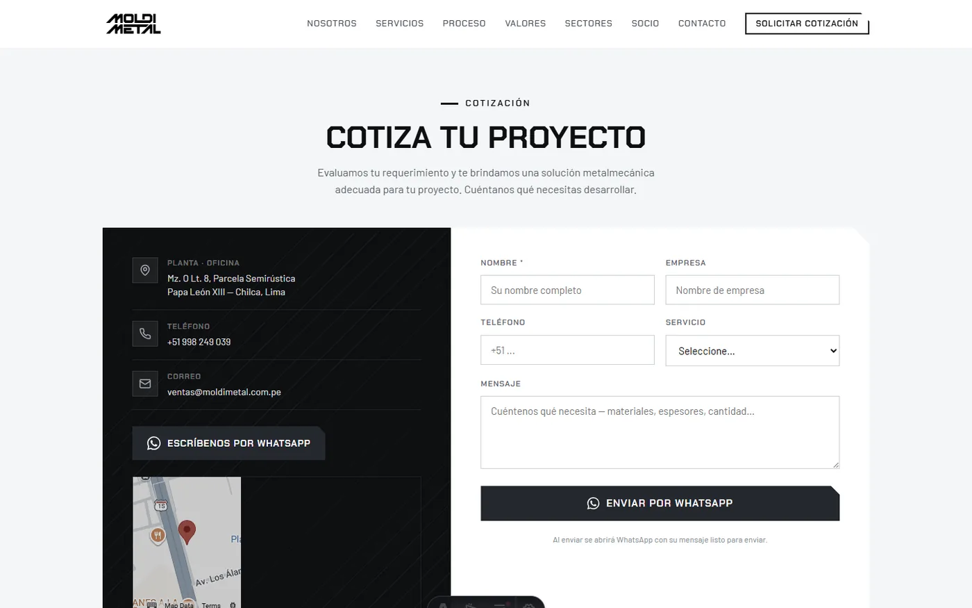 Moldimetal: del taller de Chilca a cotizaciones por WhatsApp · Cotiza por WhatsApp
