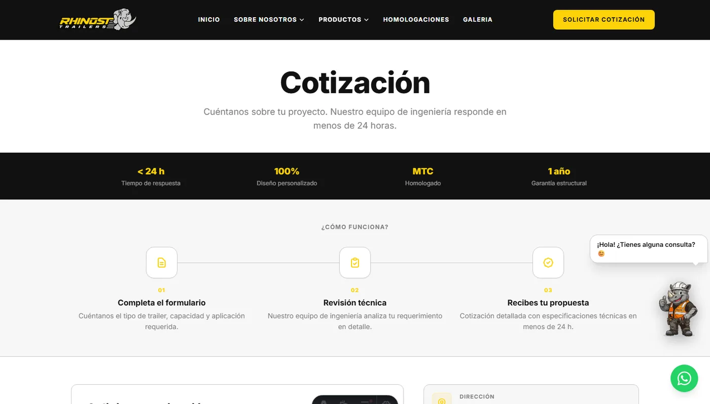 Rhinost Trailers: de fotos en carpetas a un sitio que cotiza · Cotización